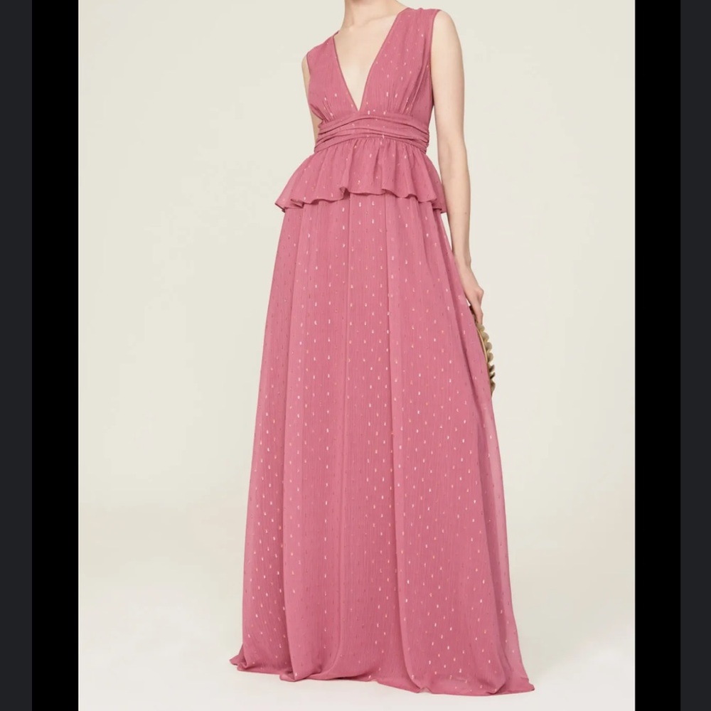 LDT RTR Pink Chiffon Peplum Evening Maxi Dress Size 6